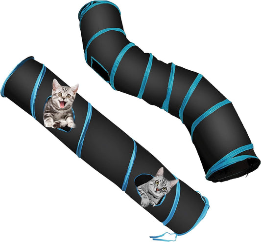 Collapsible Cat Tunnel - Pop-Up Pet Tube Hideaway Play Toy with Ball (One-Way, Black)
