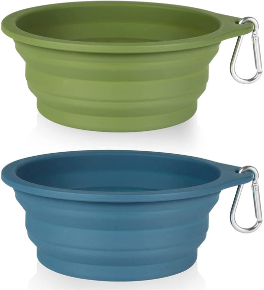 Collapsible Dog Bowl Set - Integrated Molding Travel Bowls for Outdoor Use, 600ml Capacity (Navy Blue & Dark Green)