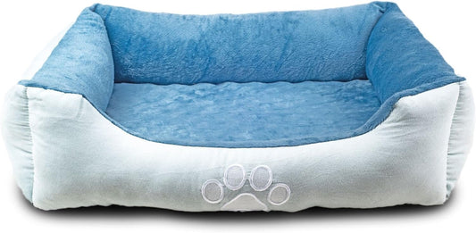 Medium Size Rectangle Bolster Pet Bed with Orthopedic Insert in Blue