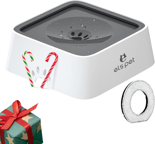 Grey 70Oz 2L No Spill Dog Cat Bowl Carbon Filter Water Dispenser | 70Oz 2L, Floating Disk Slow Drink, Activated Carbon Filter, Dual Spill Proof, anti Slip, Dishwasher Safe, Medium Large Dogs